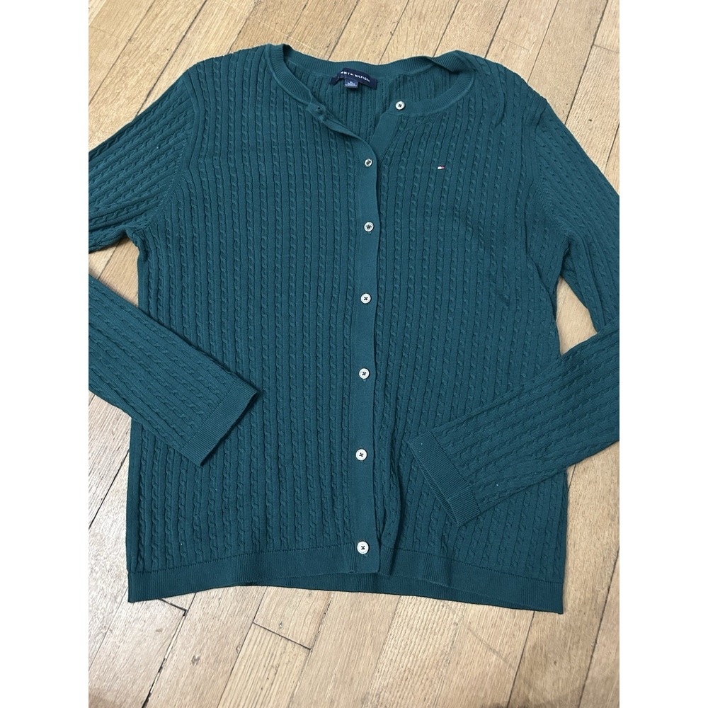 Tommy Hilfiger Cable Knit Cardigan Button Down Womens Size XL Dark Green